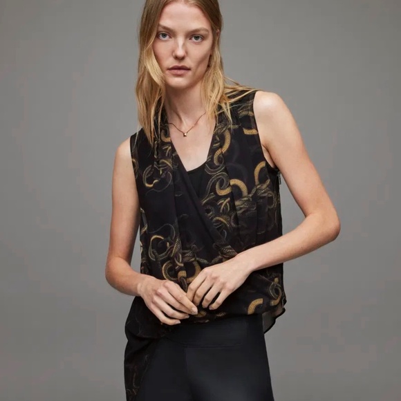 All Saints Women's Abi Drape Sleeveless Top Black - Picture 1 of 12